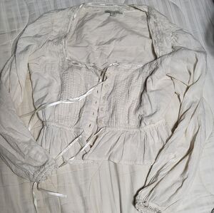 American Eagle Outfitters Cream Peasant Blouse S